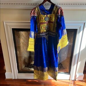 Elegant Blue and Yellow Women's Dress